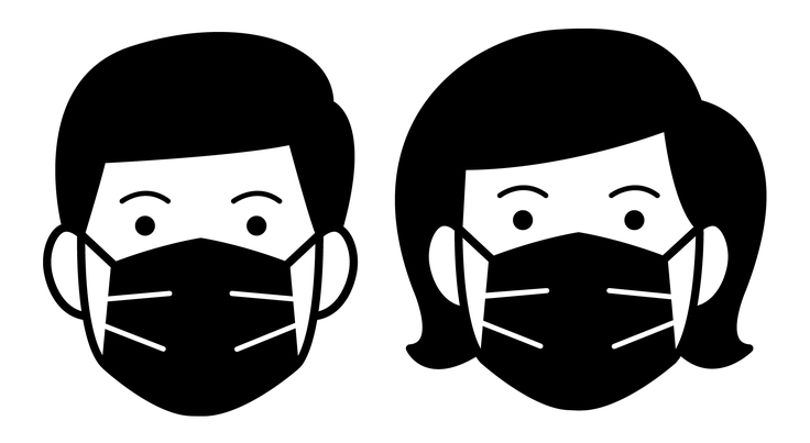 Icon, zwei Personen mit Nase-Mund-Schutzmasken